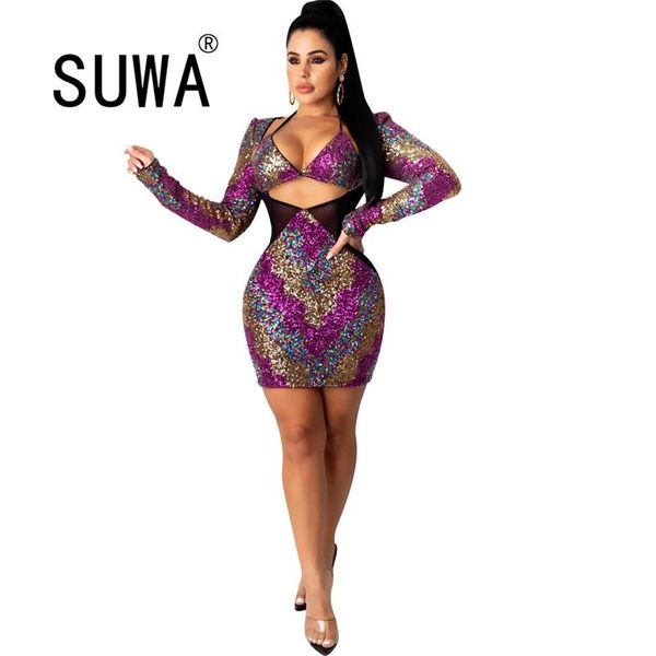 glitter sequin mesh spliced party dress woman halter neck waist band cut out bodycon elegant see through mini dresses casual, Black;gray
glitter sequin mesh spliced party dress woman halter neck waist band cut out bodycon elegant see through mini dresses casual, Black;gray