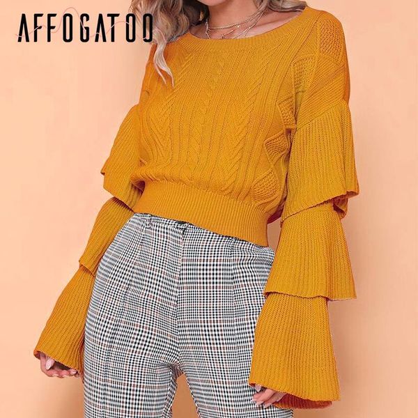 women's sweaters affogatoo casual layered flare sleeve winter knitted women 2021 autumn pullovers fashion knitwear jumper female, White;black
women's sweaters affogatoo casual layered flare sleeve winter knitted women 2021 autumn pullovers fashion knitwear jumper female, White;black