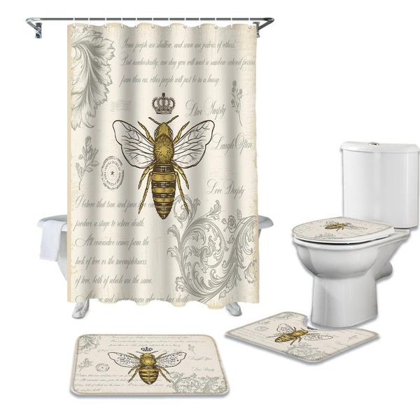 bee crown retro shower curtain sets non-slip rugs toilet lid cover and bath mat waterproof bathroom curtains
bee crown retro shower curtain sets non-slip rugs toilet lid cover and bath mat waterproof bathroom curtains