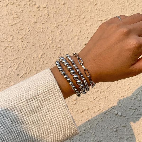 link, chain street shooting personality stacking braided beaded bracelet for women metal simple hollow 4-piece setbijoux, Black
link, chain street shooting personality stacking braided beaded bracelet for women metal simple hollow 4-piece setbijoux, Black