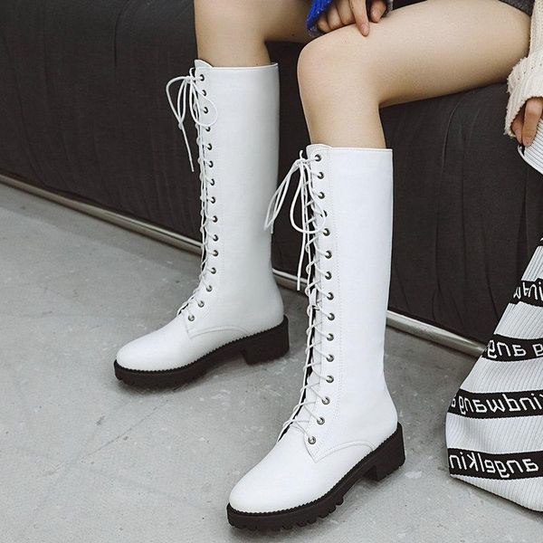 boots lace up knee high for women autumn winter low heel long round toe woman 2021 female shoes black white
boots lace up knee high for women autumn winter low heel long round toe woman 2021 female shoes black white