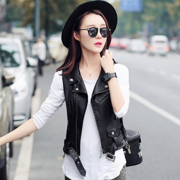 women's leather & faux punk pu women waistcoat slim fit belted casaco feminino motorcycle biker jacket zipper colete plus sz, Black
women's leather & faux punk pu women waistcoat slim fit belted casaco feminino motorcycle biker jacket zipper colete plus sz, Black
