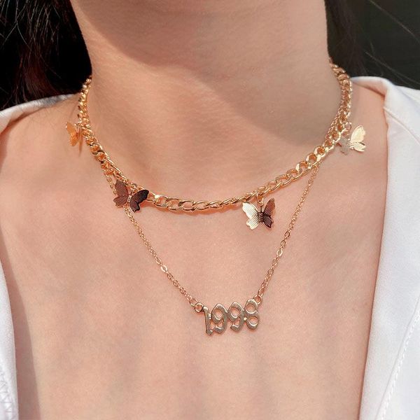 fashion punk butterfly charms necklace for women gold color layered 1998 letter link chain chokers boho statement jewelry gift, Golden;silver
fashion punk butterfly charms necklace for women gold color layered 1998 letter link chain chokers boho statement jewelry gift, Golden;silver