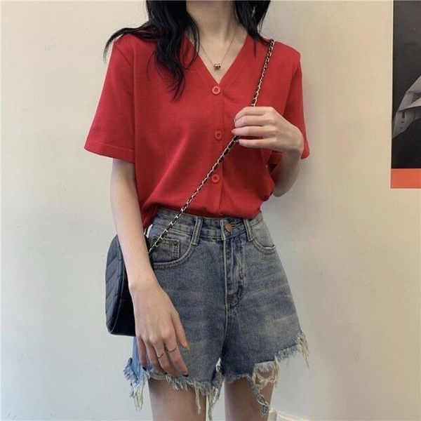 women's t-shirt summer fashion t shirt ladies retro v neck short sleeve 2021 slim cardigan ladiees, White
women's t-shirt summer fashion t shirt ladies retro v neck short sleeve 2021 slim cardigan ladiees, White