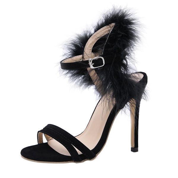 suede faux fur ankle straps 12cm high heels sweet women sandals ladies dress shoes, Black
suede faux fur ankle straps 12cm high heels sweet women sandals ladies dress shoes, Black