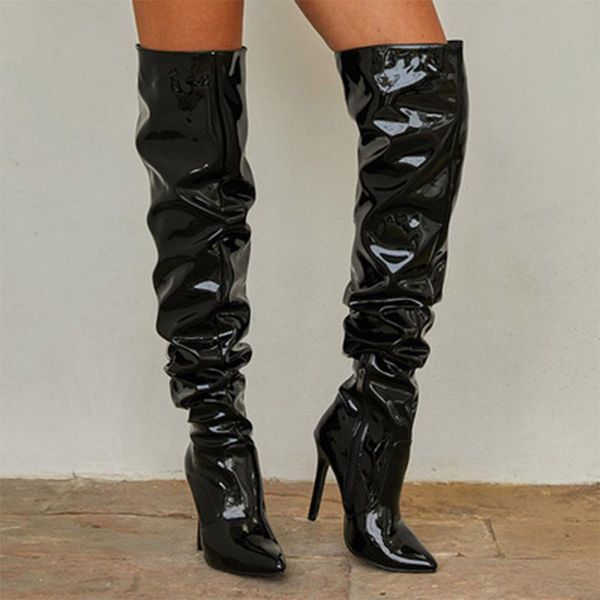 boots women's pleated over knee pointed toe pu leather design thin high heels 11cm 2021 winter ladies quality, Black
boots women's pleated over knee pointed toe pu leather design thin high heels 11cm 2021 winter ladies quality, Black