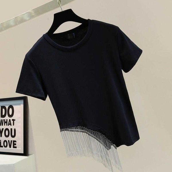 summer loose slim solid tassel beading patchwork casual o neck t shirt for women 210615, White
summer loose slim solid tassel beading patchwork casual o neck t shirt for women 210615, White