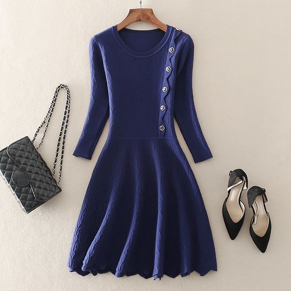 dress brand sweater autumn winter knitwear women o-neck metal buttons deco 3/4 sleeve slim lady knitted dress, Black;gray
dress brand sweater autumn winter knitwear women o-neck metal buttons deco 3/4 sleeve slim lady knitted dress, Black;gray