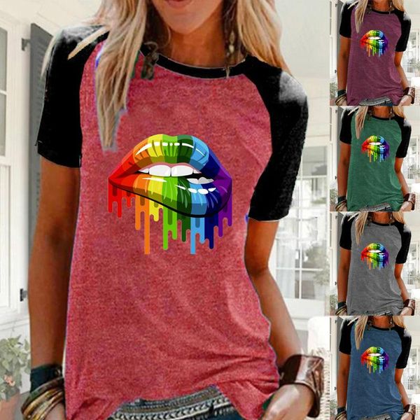 women's t-shirt women fashion multicolor lips printed o-neck short sleeve casual summer t shirts for girl, White
women's t-shirt women fashion multicolor lips printed o-neck short sleeve casual summer t shirts for girl, White