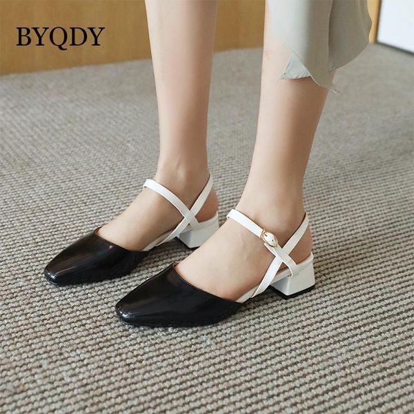 dress shoes byqdy spring woman pumps casual slingbacks med heels buckle decoration patent leather square toe summer 34-48, Black
dress shoes byqdy spring woman pumps casual slingbacks med heels buckle decoration patent leather square toe summer 34-48, Black