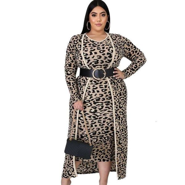 fat casual dresses aw20 mm large women's leopard print slim fit two piece cardigan coat + dress, Black;gray
fat casual dresses aw20 mm large women's leopard print slim fit two piece cardigan coat + dress, Black;gray