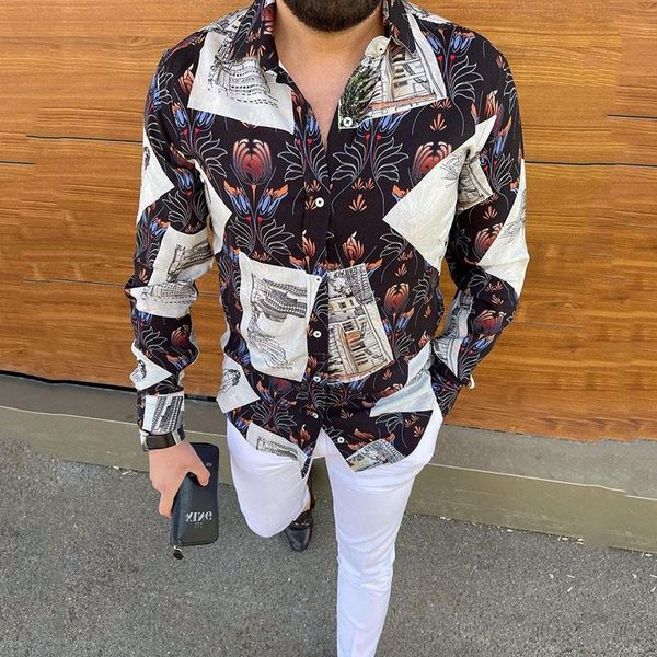 men's casual shirts mens spring fashion slim buttons streetwear autumn men vintage pattern printing long sleeve turn down collar, White;black
men's casual shirts mens spring fashion slim buttons streetwear autumn men vintage pattern printing long sleeve turn down collar, White;black