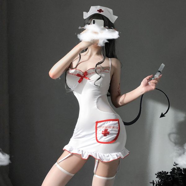 women sleepwear lingerie feminine sling halter backless cute soft nurse uniform temptation bodysuit nightdress with stocking, Black;red
women sleepwear lingerie feminine sling halter backless cute soft nurse uniform temptation bodysuit nightdress with stocking, Black;red