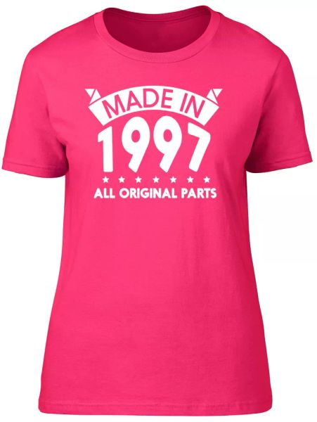 made in 1997, all original parts birthday womens ladies short sleeve t-shirt, White;black
made in 1997, all original parts birthday womens ladies short sleeve t-shirt, White;black