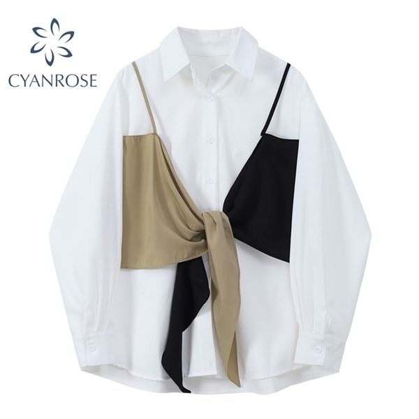 white blouse spring women office ladies korean spliced bandage design ol street casual oversized elegant ulzzang shirt 210515
white blouse spring women office ladies korean spliced bandage design ol street casual oversized elegant ulzzang shirt 210515