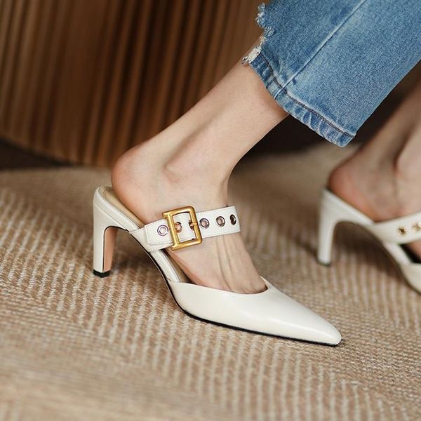 dress shoes white leather women single pumps 2021spring shallow mule pointed toe metal buckle studded high heels 7cm summer sippers, Black
dress shoes white leather women single pumps 2021spring shallow mule pointed toe metal buckle studded high heels 7cm summer sippers, Black