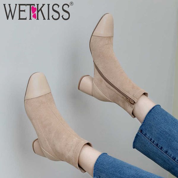 wetkiss genuine leather boots women high heels thick ankle boot female square toe shoes ladies stitching zip shoes winter 210630, Black
wetkiss genuine leather boots women high heels thick ankle boot female square toe shoes ladies stitching zip shoes winter 210630, Black