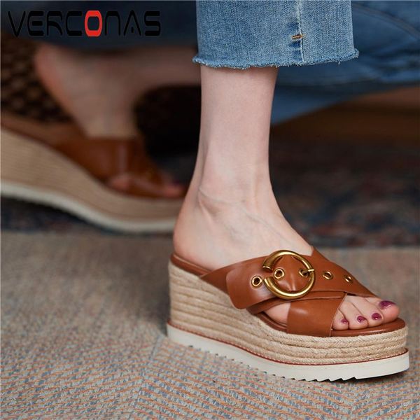 sandals verconas platforms wedges heels women genuine leather slippers metal buckle retro concise casual 2021 summer shoes woman, Black
sandals verconas platforms wedges heels women genuine leather slippers metal buckle retro concise casual 2021 summer shoes woman, Black