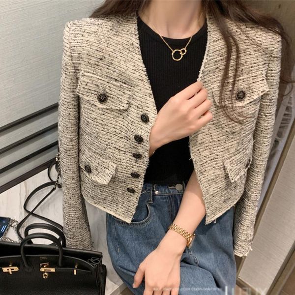 women's jackets autumn winter vintage tweed jacket coat women small fragrance korean fashion woollen cropped coats elegant short outerw, Black;brown
women's jackets autumn winter vintage tweed jacket coat women small fragrance korean fashion woollen cropped coats elegant short outerw, Black;brown