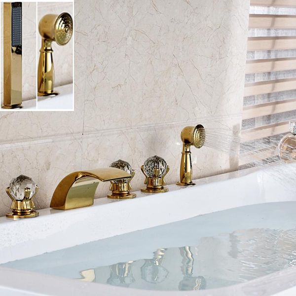 widespread golden brass waterfall spout bathroom tub faucet w/ hand shower tap sets
widespread golden brass waterfall spout bathroom tub faucet w/ hand shower tap sets