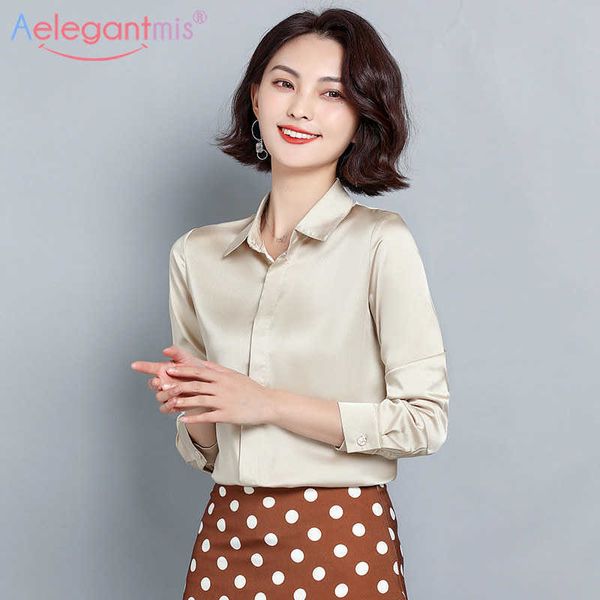 aelegantmis elegant satin women blouse long sleeve turn-down collar office shirt female casual blouses loose ladies shirts 210607, White 
aelegantmis elegant satin women blouse long sleeve turn-down collar office shirt female casual blouses loose ladies shirts 210607, White