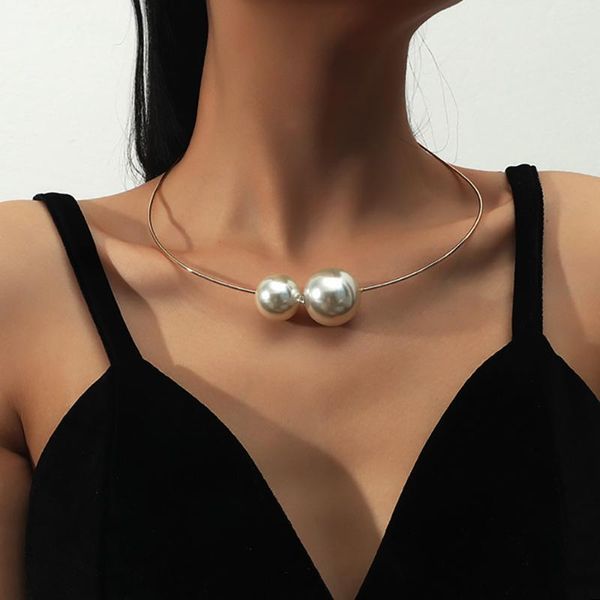 chains punk large imitation pearl choker necklaces collar gold color link chain cuff clavicle for women neck jewelry collier, Silver
chains punk large imitation pearl choker necklaces collar gold color link chain cuff clavicle for women neck jewelry collier, Silver
