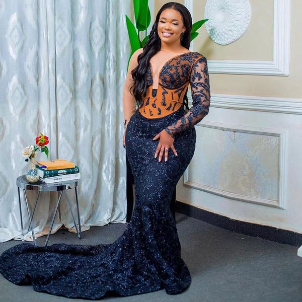 african 2022 navy blue prom dress mermaid long sleeves appliques lace aso ebi evening gowns for women custom, Black
african 2022 navy blue prom dress mermaid long sleeves appliques lace aso ebi evening gowns for women custom, Black