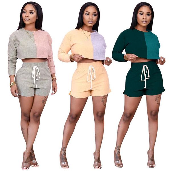 women's tracksuits autumn casual suit european and american stitching contrasting color long-sleeved garment shorts two-piece set, Gray
women's tracksuits autumn casual suit european and american stitching contrasting color long-sleeved garment shorts two-piece set, Gray