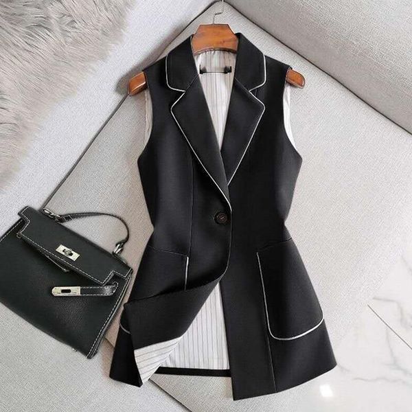 women's vests 2021 spring autumn women vintage long blazer vest chic single button sleeveless suit female jacket outwear waistcoat, Black;white
women's vests 2021 spring autumn women vintage long blazer vest chic single button sleeveless suit female jacket outwear waistcoat, Black;white