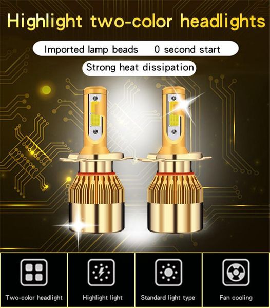 car headlights a pair headlight two-color led yellow and white 3000k/6000k dual-light modified h1 h3
car headlights a pair headlight two-color led yellow and white 3000k/6000k dual-light modified h1 h3