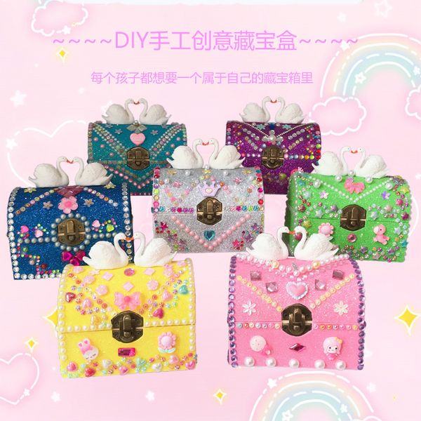 children's handmade jewelry box princess treasure box diy stick drill wooden material set girl, Red;brown
children's handmade jewelry box princess treasure box diy stick drill wooden material set girl, Red;brown