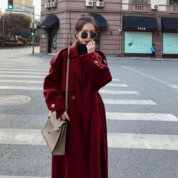 women's wool & blends in young-style wine elegant long suit collar double breasted nipped waists lace-up woolen overcoat womens /40, Black
women's wool & blends in young-style wine elegant long suit collar double breasted nipped waists lace-up woolen overcoat womens /40, Black