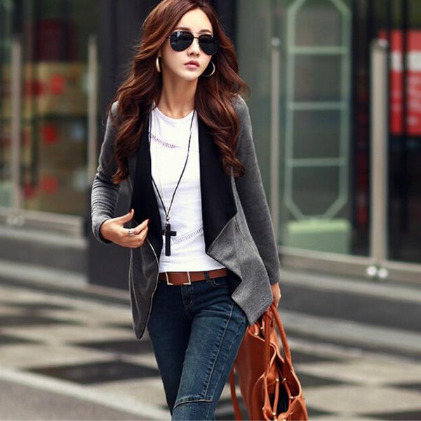 women's jackets fashion women blue patchwork zipper jacket black gray long sleeve open stitch for office lady and coats, Black;brown
women's jackets fashion women blue patchwork zipper jacket black gray long sleeve open stitch for office lady and coats, Black;brown