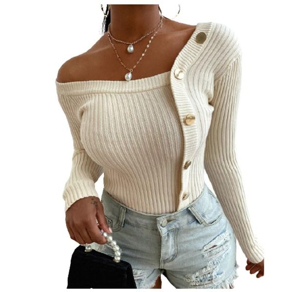 women's sweaters 2021 spring autumn shoulder women knitted solid long sleeve button splicing slim white black ladies sweater
women's sweaters 2021 spring autumn shoulder women knitted solid long sleeve button splicing slim white black ladies sweater