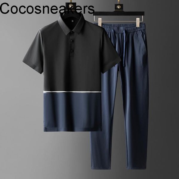 men's polos high end cool silky contrast color two-piece set fashion glue pressing trend lapel breathable sports leisure suit, White;black
men's polos high end cool silky contrast color two-piece set fashion glue pressing trend lapel breathable sports leisure suit, White;black
