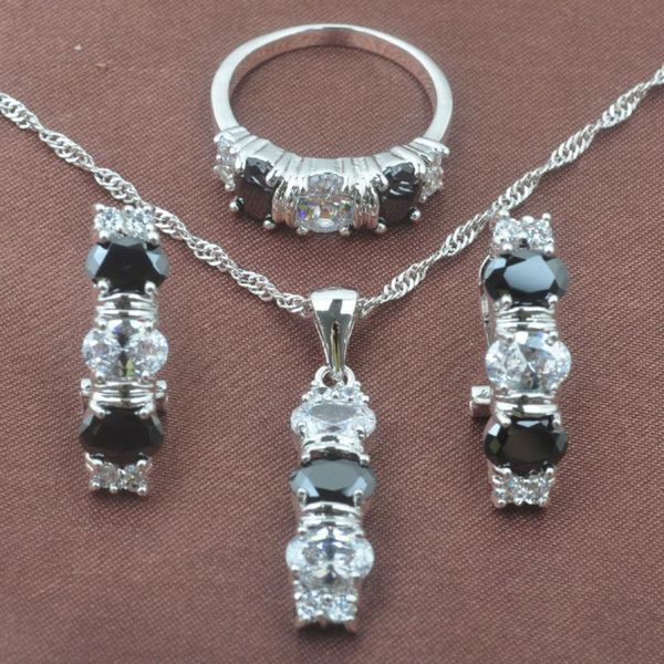earrings & necklace black stone white zircon women's silver color jewelry sets pendant stud rings tz0158
earrings & necklace black stone white zircon women's silver color jewelry sets pendant stud rings tz0158