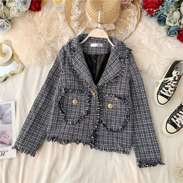 women's jackets autumn and winter 2021 loose fitting medium length suit collar casual tweed small fragrant coat, Black;brown
women's jackets autumn and winter 2021 loose fitting medium length suit collar casual tweed small fragrant coat, Black;brown