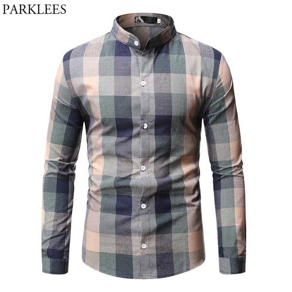 men's mandarin collar plaid dress shirts 2021 spring long sleeve casual button down shirt men business office chemise homme, White;black
men's mandarin collar plaid dress shirts 2021 spring long sleeve casual button down shirt men business office chemise homme, White;black