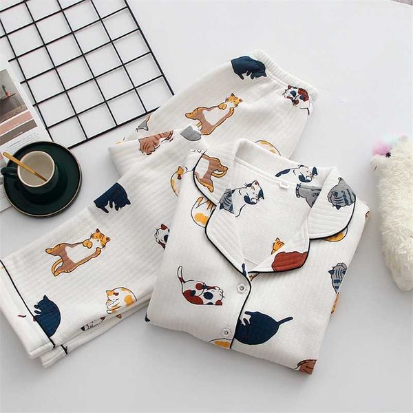 thick warm winter pajamas for women 100%cotton home suit cartoon cat printed sleepwear female 2pcs long sleeve homewear set 211007, Black;red
thick warm winter pajamas for women 100%cotton home suit cartoon cat printed sleepwear female 2pcs long sleeve homewear set 211007, Black;red