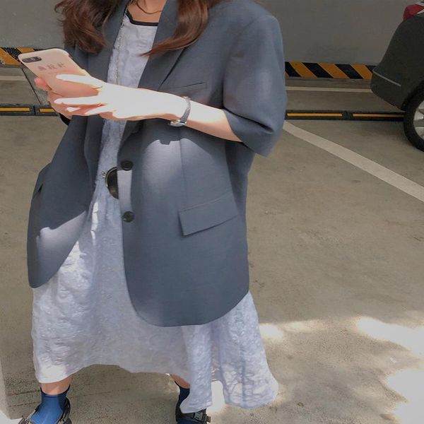 women's suits & blazers 2021 summer grey split casual thin short sleeve suit coat loose temperament small, White;black
women's suits & blazers 2021 summer grey split casual thin short sleeve suit coat loose temperament small, White;black