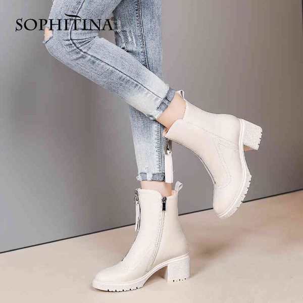 sophitina women boots warm genuine leather middle high boots platform zipper square thick heel shoes women so637 210513, Black
sophitina women boots warm genuine leather middle high boots platform zipper square thick heel shoes women so637 210513, Black