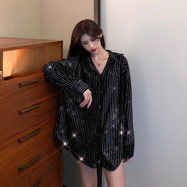 women's blouses & shirts to film a wind languid is lazy in easing brim long blingbling coat shiny velvet shirt, White
women's blouses & shirts to film a wind languid is lazy in easing brim long blingbling coat shiny velvet shirt, White