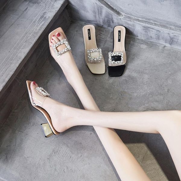 slippers summer wear pearl transparent mid-heeled high-heeled sandals for women all-match thick-heeled large size small, Black
slippers summer wear pearl transparent mid-heeled high-heeled sandals for women all-match thick-heeled large size small, Black