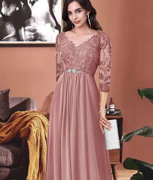 sheath / column mother of the bride dress elegant v neck floor length chiffon lace 3/4 sleeve with pleats appliques crystal brooch 2021 c110, Black;red
sheath / column mother of the bride dress elegant v neck floor length chiffon lace 3/4 sleeve with pleats appliques crystal brooch 2021 c110, Black;red