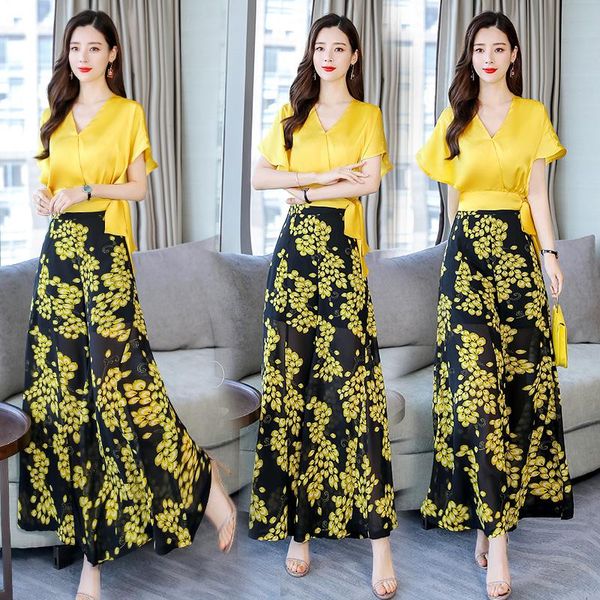 women's tracksuits two pieces sets elegant women 2021 summer solid and flowers wide leg long trousers suits, Gray
women's tracksuits two pieces sets elegant women 2021 summer solid and flowers wide leg long trousers suits, Gray