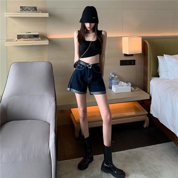women's jeans deivor high waist curled dark blue denim shorts wide leg pants with belt
women's jeans deivor high waist curled dark blue denim shorts wide leg pants with belt