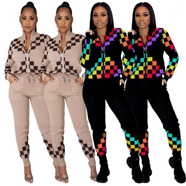 fashion sportswear rainbow plaid print tracksuit women casual active drawstring zipper jackets + sweatpants two piece set outfit women', Gray
fashion sportswear rainbow plaid print tracksuit women casual active drawstring zipper jackets + sweatpants two piece set outfit women', Gray