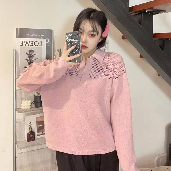 women's sweaters junwu autumn pink lapel hollow strapless chic design long sleeve knitted sweater pullover sweet casual, White;black
women's sweaters junwu autumn pink lapel hollow strapless chic design long sleeve knitted sweater pullover sweet casual, White;black