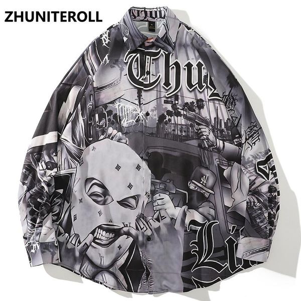 men's casual shirts 2021 punk rock masked man print vintage shirt hip hop blouse harajuku long sleeve fashion button autumn streetwear, White;black
men's casual shirts 2021 punk rock masked man print vintage shirt hip hop blouse harajuku long sleeve fashion button autumn streetwear, White;black