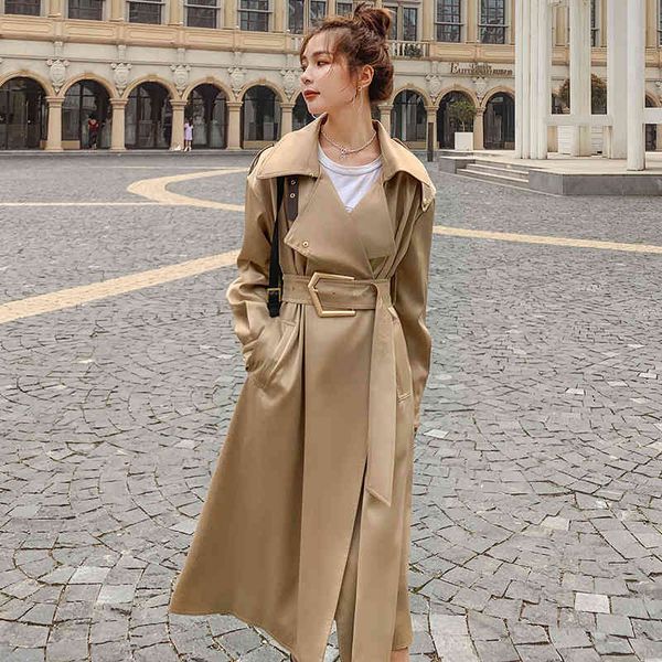 women's trench coats long windbreaker spring autumn ladies cloak khaki wear a belt satin fabric high-end cotton lined coat female, Tan;black
women's trench coats long windbreaker spring autumn ladies cloak khaki wear a belt satin fabric high-end cotton lined coat female, Tan;black